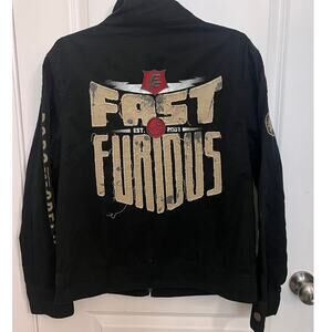 Fast & Furious Universal Studios Black Denim Full Zip Pocket Jacket S Racing Y2K